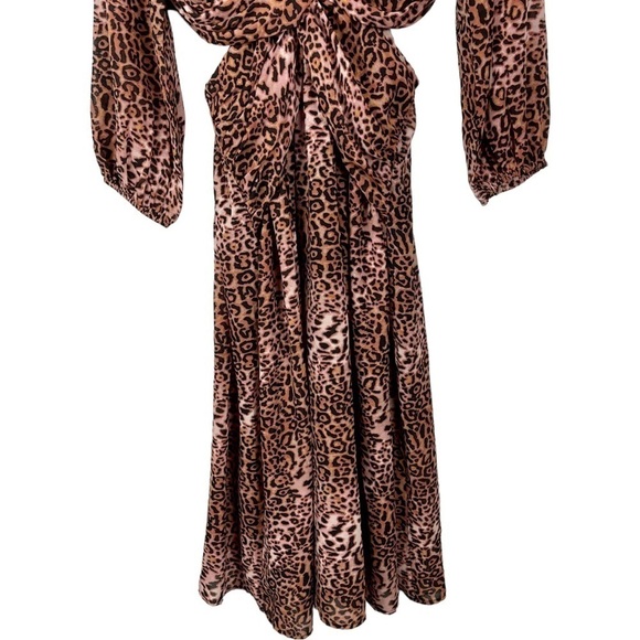 ANTHROPOLOGIE RANNA GILL BROWN MOTIF CHEETAH LONG SLEEVE CUT OUT MIDI DRESS - Picture 7 of 13